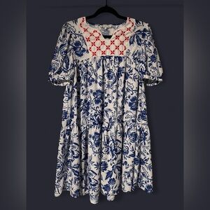 Floral Blue and White Dress